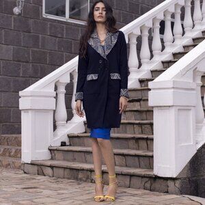 SharKar Blue Shark Clothes Womens Jacket Small Slim Fit Aztec So. American Wine